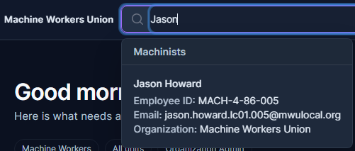 RepliaOS connected search interface for quickly finding records and workflow data